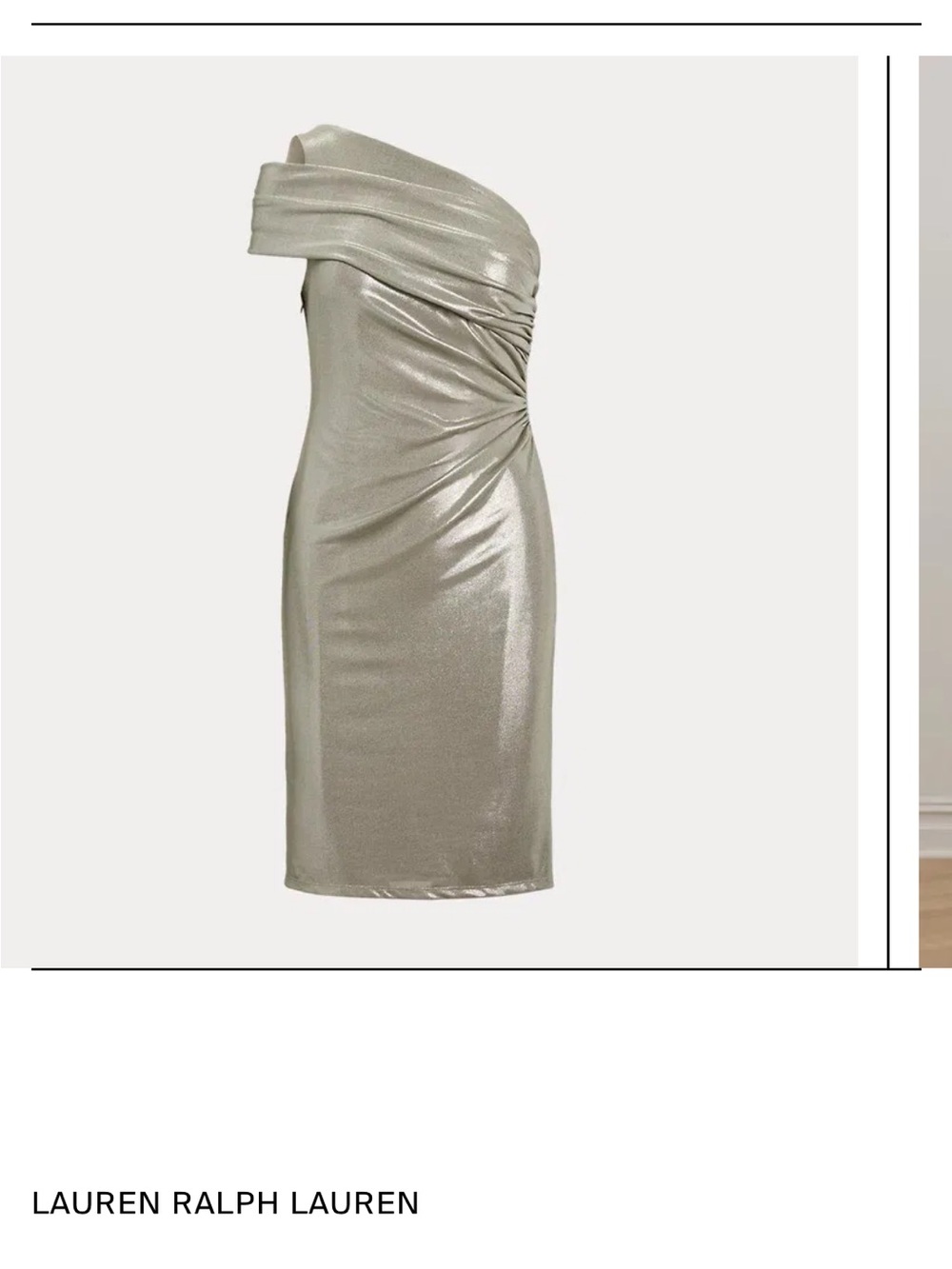 LAUREN Ralph Lauren One-Shoulder Metallic Pewter Sheath Dress